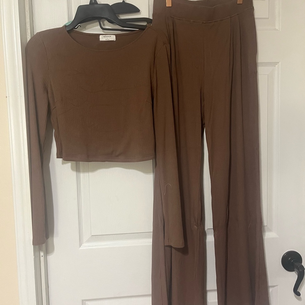Brown Ribbed Women's Jumpsuit